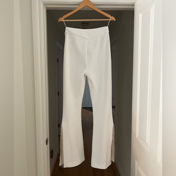 Disco Cowgirl Flared White Pants with Rhinestone Trim - Picture 4 of 7